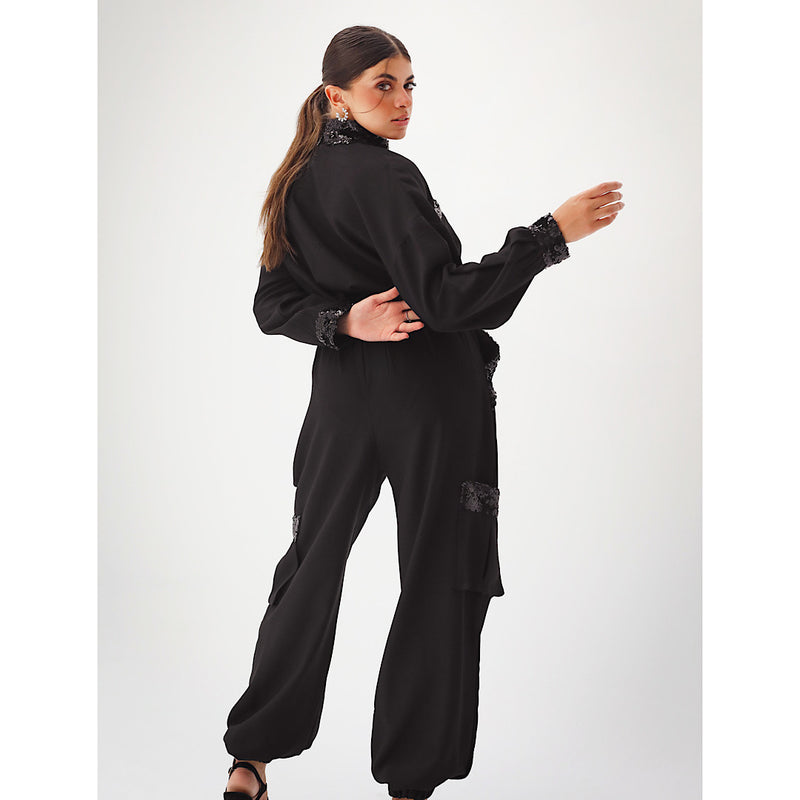 Linen & sequin black jumpsuit