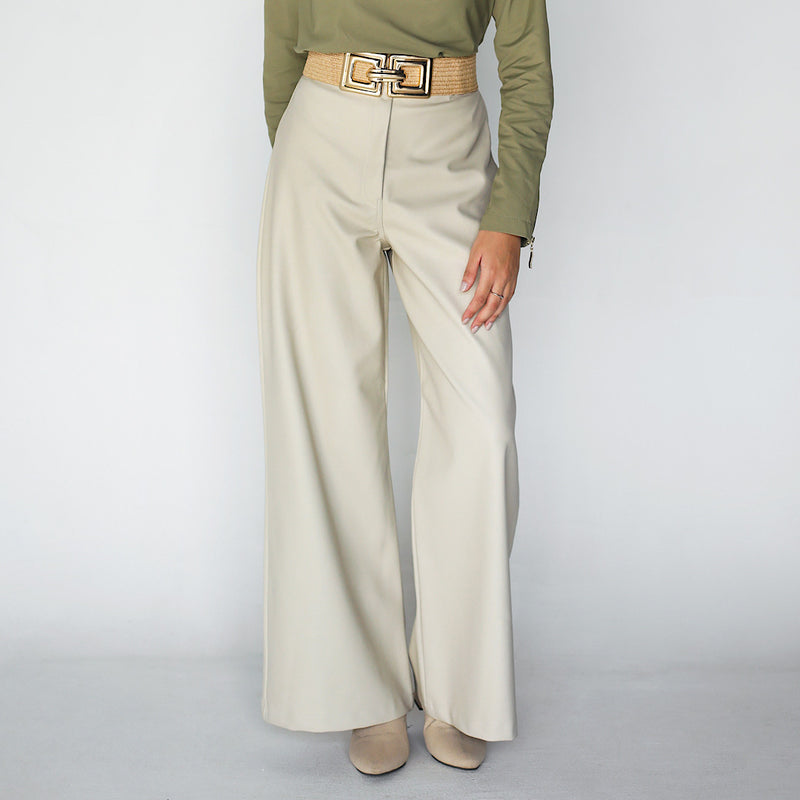 Off white wide leg leather pants
