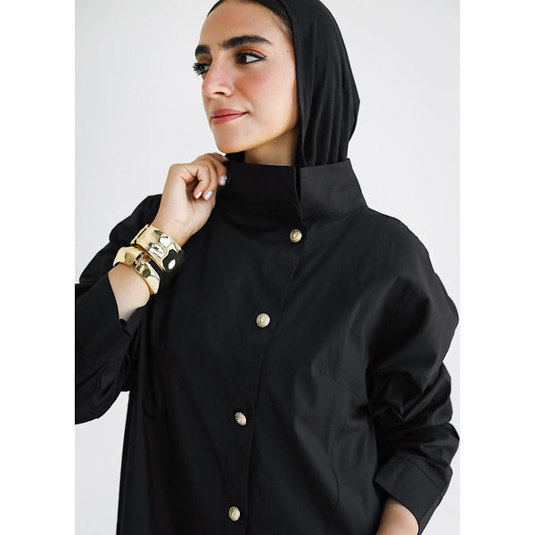 High neck black poplin jacket