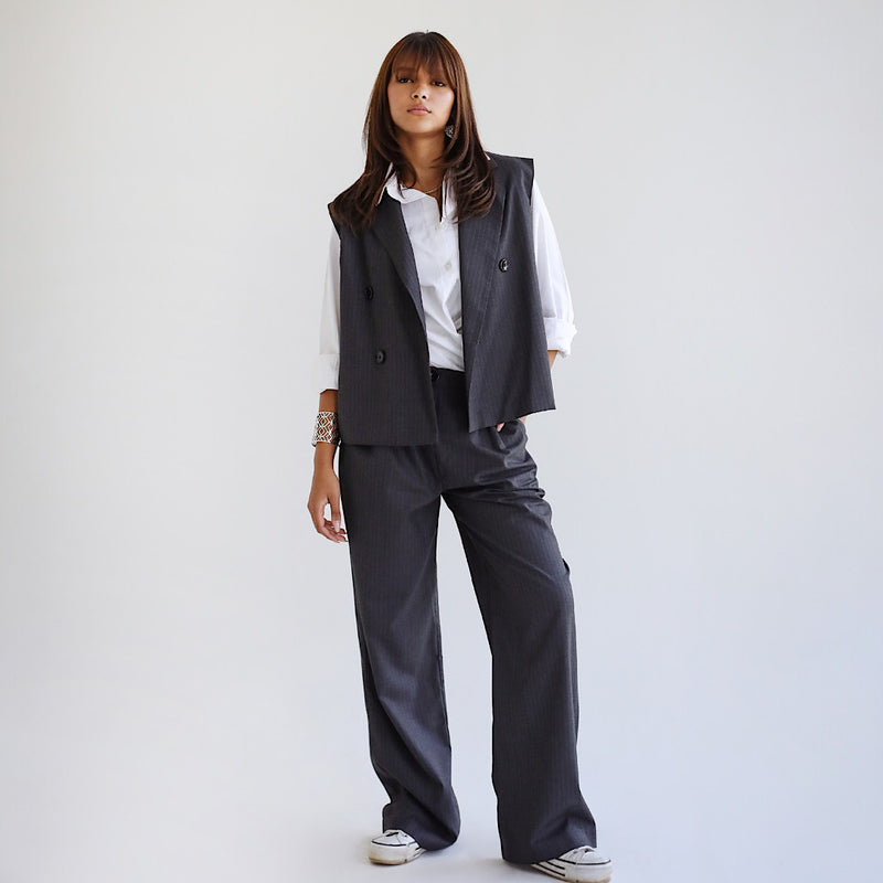 Grey pinstripe gabardine suit