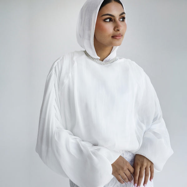 Ruched sleeve organza blouse