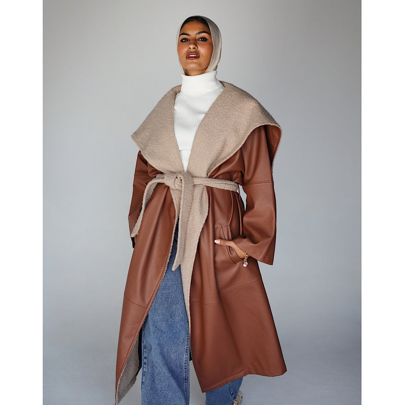 Leather & faux wool coat