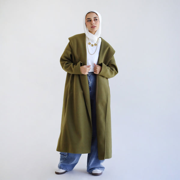 Shawl collar olive coat