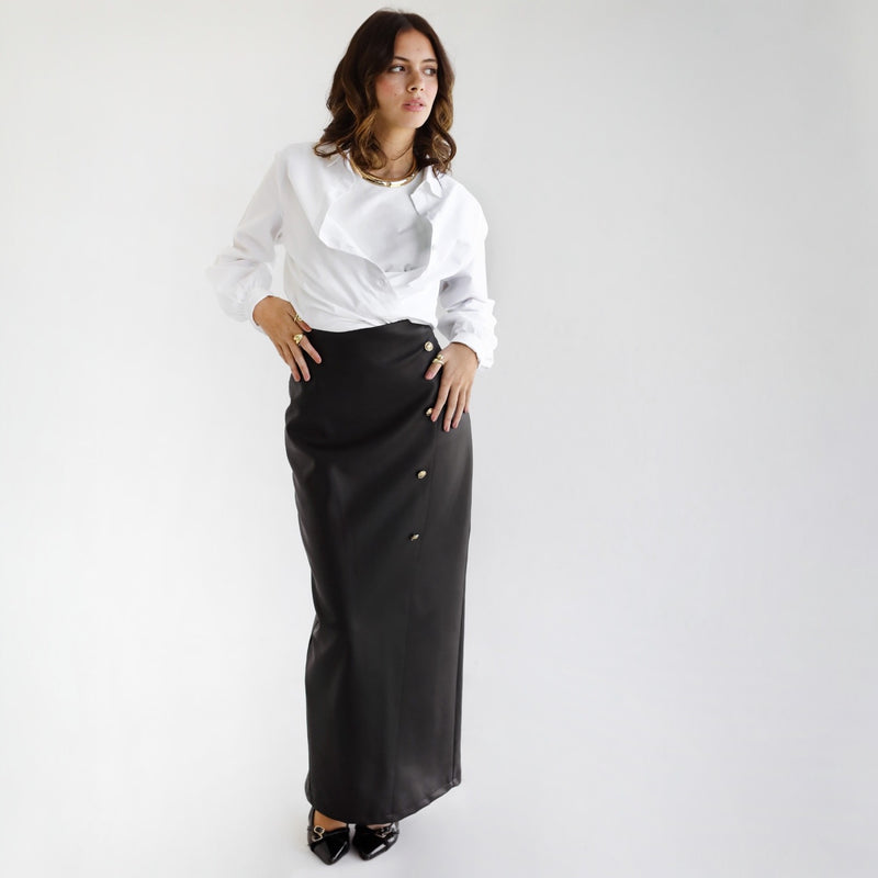 Black leather maxi skirt