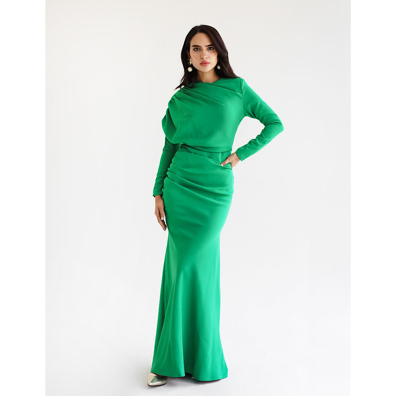 Green maxi draped dress