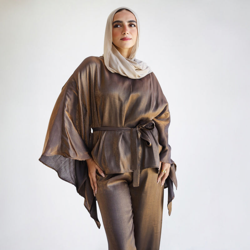 Bronze shimmering poncho set