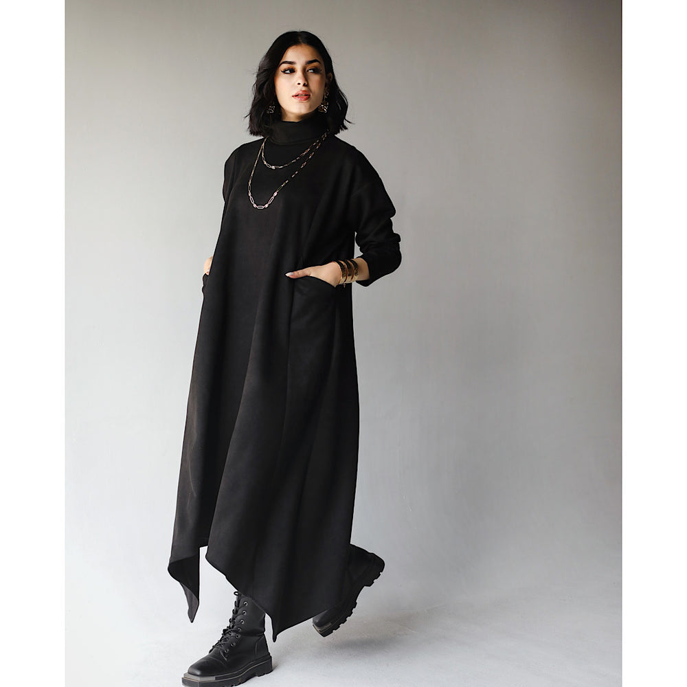High neck black suede dress – The Gallery