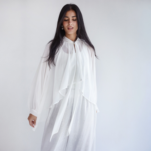 Off white tie neck flowy blouse