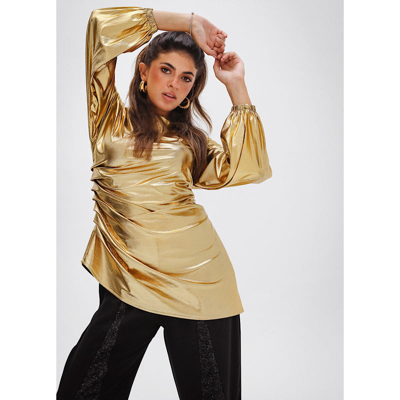Golden metallic draped blouse