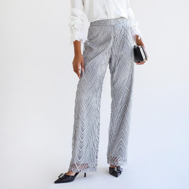 Silver embellished tulle pants