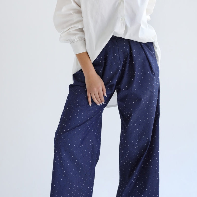 Strass denim pleated pants