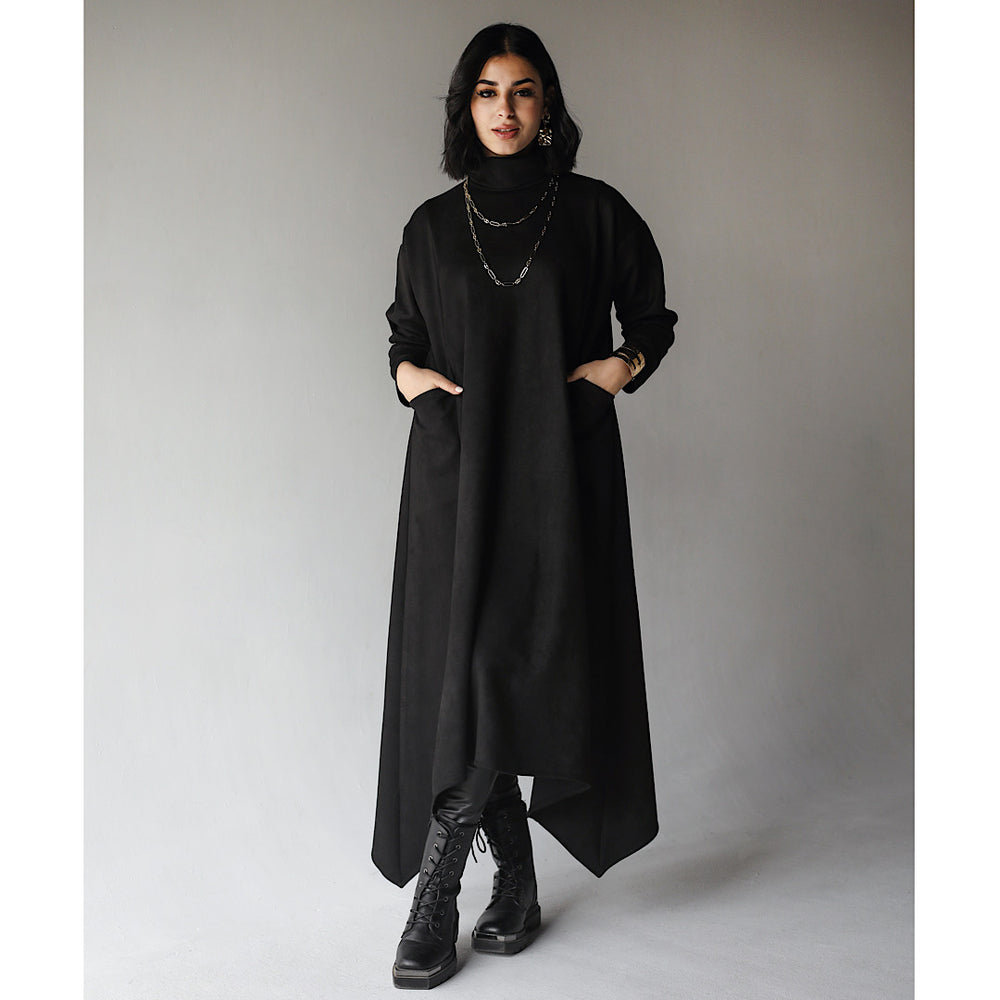 High neck black suede dress – The Gallery