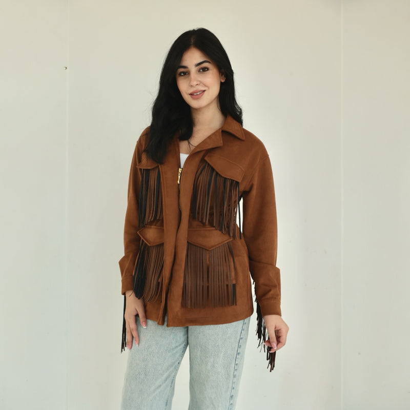 Camel fringed jacket