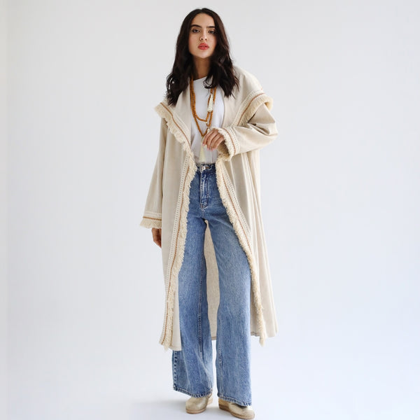 Linen tasseled cardigan kaftan