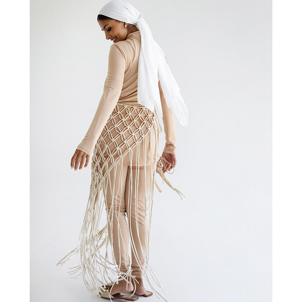 Beige Open stitch wrap skirt