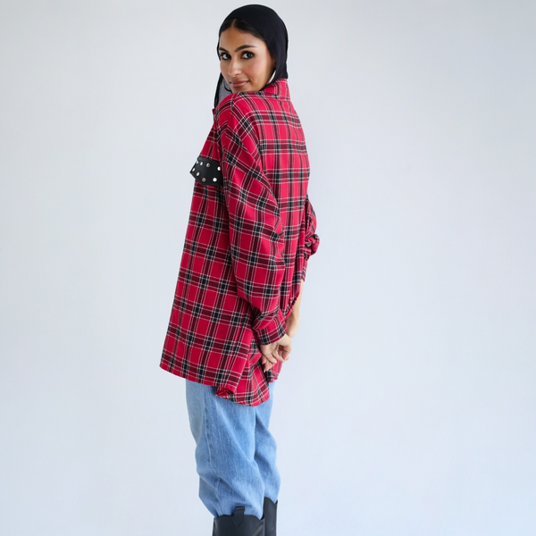 Red plaid studded shirt