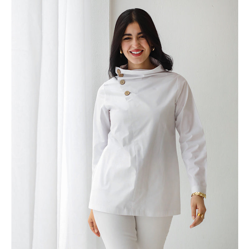 Buttoned neck white blouse