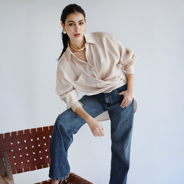 Shimmering cropped wrap blouse