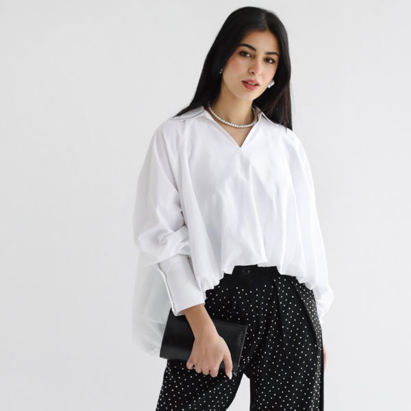 Bubble hem poplin blouse