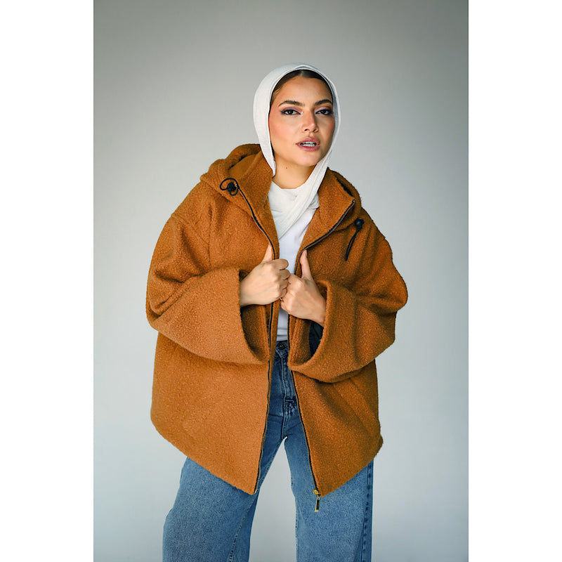 Faux wool hooded jacket