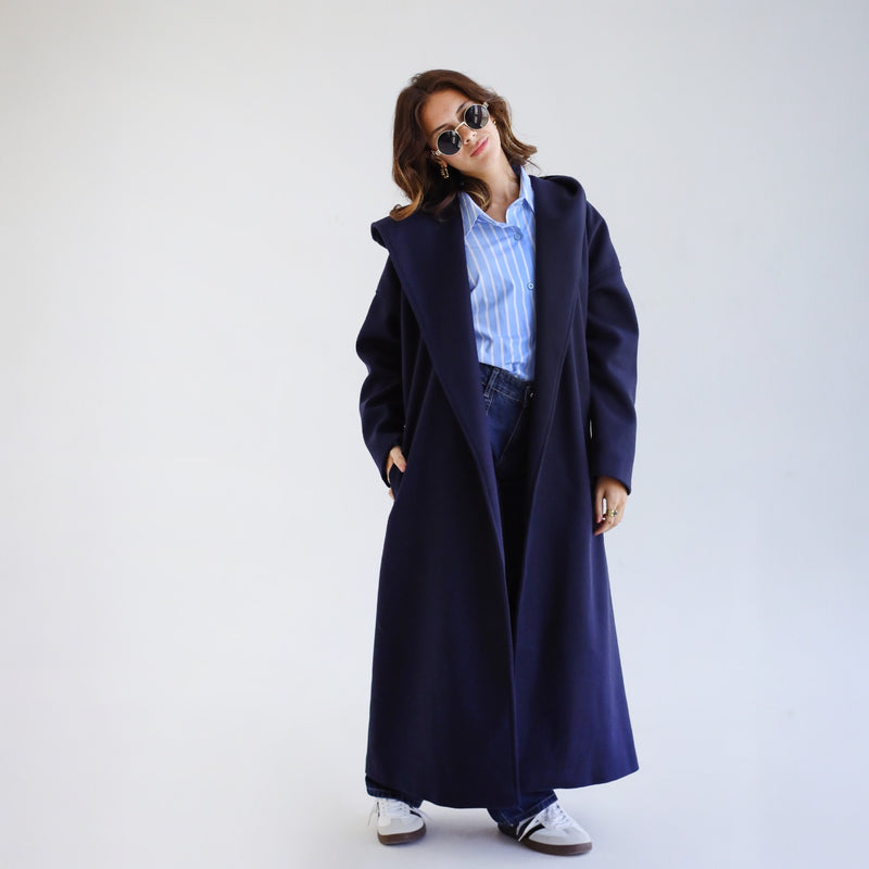 Shawl collar dark blue coat