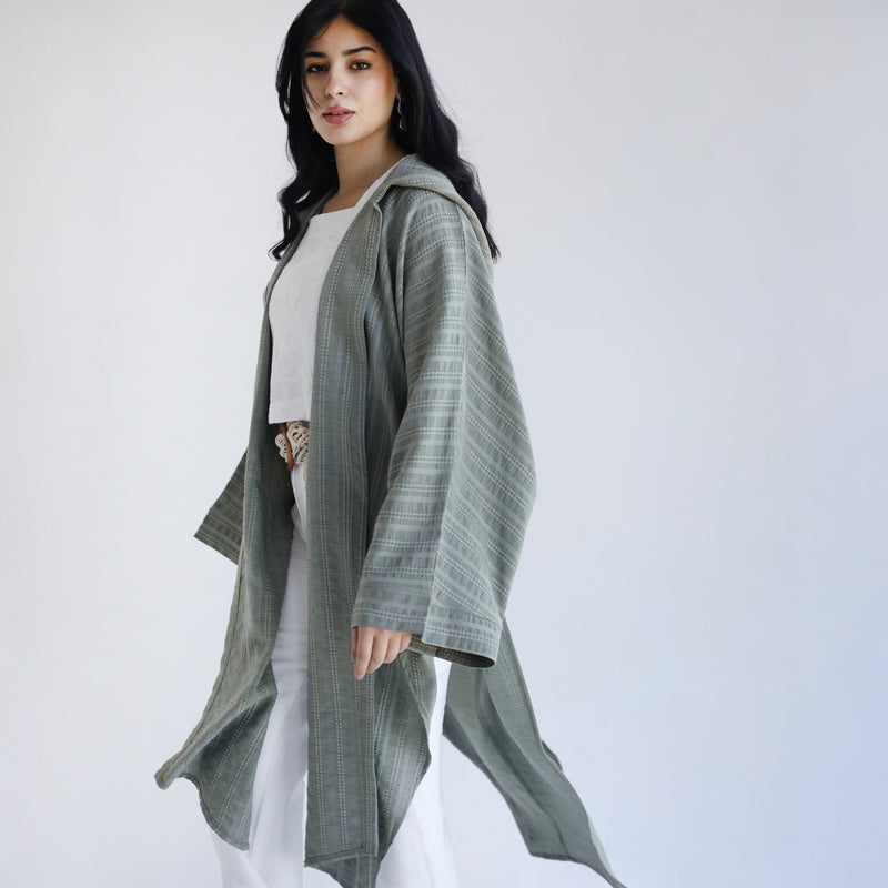 Khaki striped cardigan kaftan