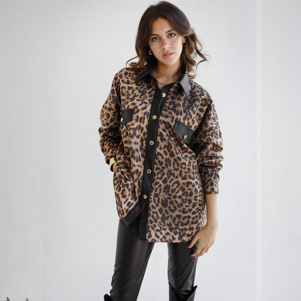 Suede leopard print shirt