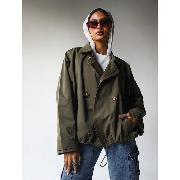 Olive drawstrnig hem jacket