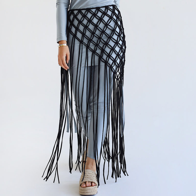 Black Open stitch wrap skirt