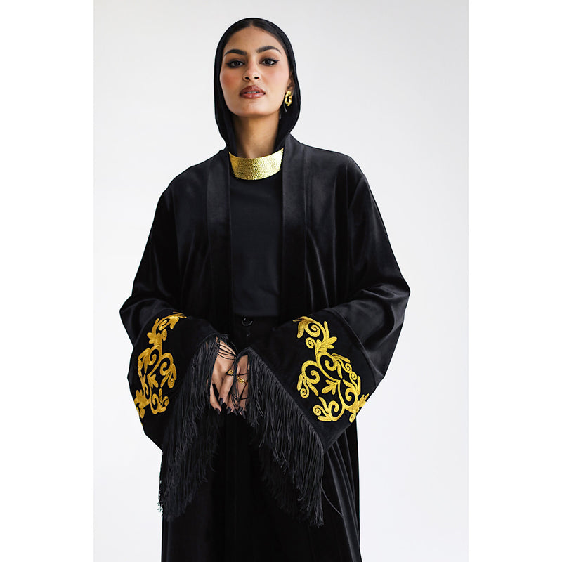 Tasseled velvet kaftan