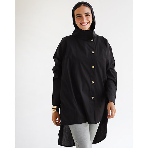 High neck black poplin jacket