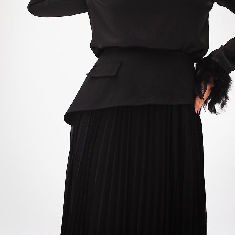 Black chiffon pleated skirt