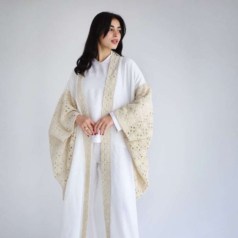 Linen embroidered draped kaftan