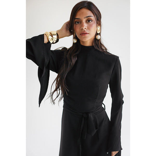 Black wide flare sleeve jumpsuit