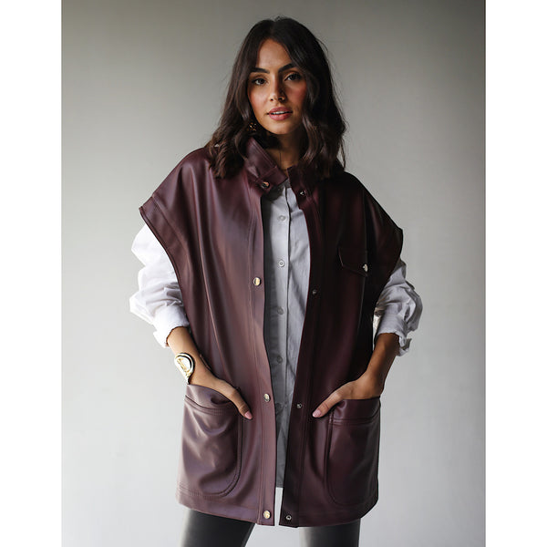 Burgundy leather oversized vest