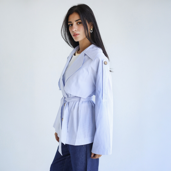 Striped poplin trench jacket