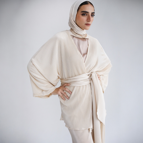 Beige pleated matching set