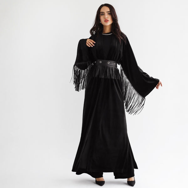 Velvet fringed kaftan