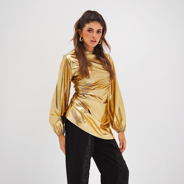 Golden metallic draped blouse