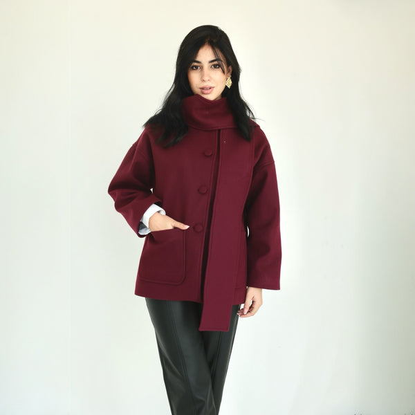 Burgundy scarf jacket