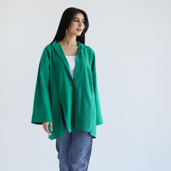Green linen blend blouse