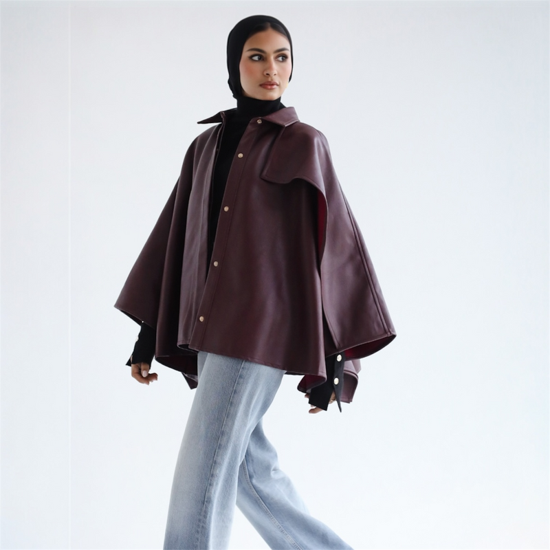 Burgundy buttoned poncho – The Gallery