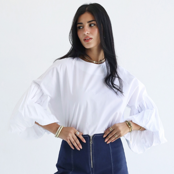 Poplin puffy sleeve top