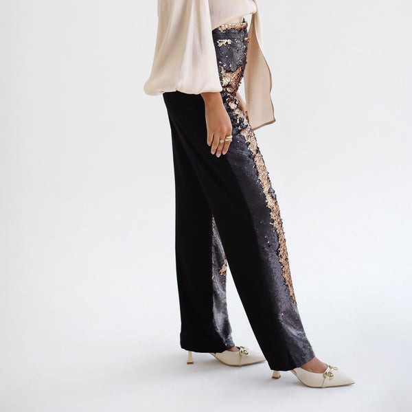 Two tone sequined pants