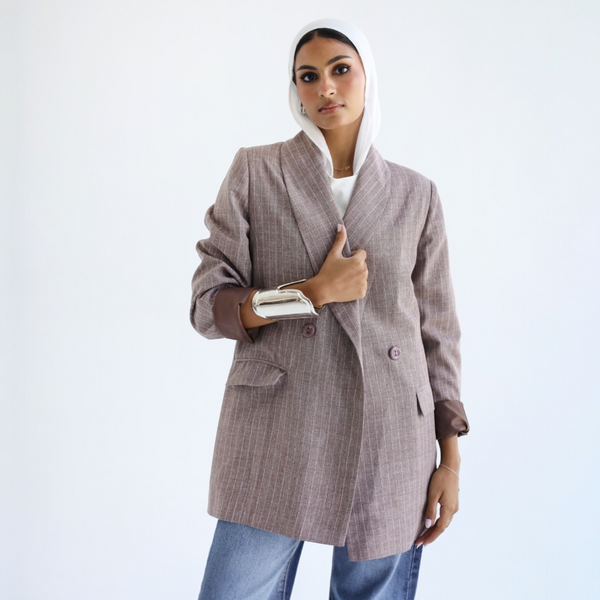 Pleated gabardine loose blazer