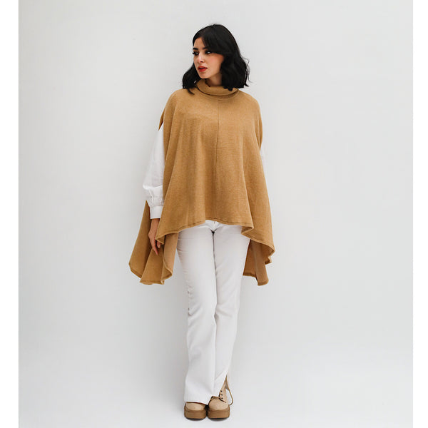 High neck ribbed poncho