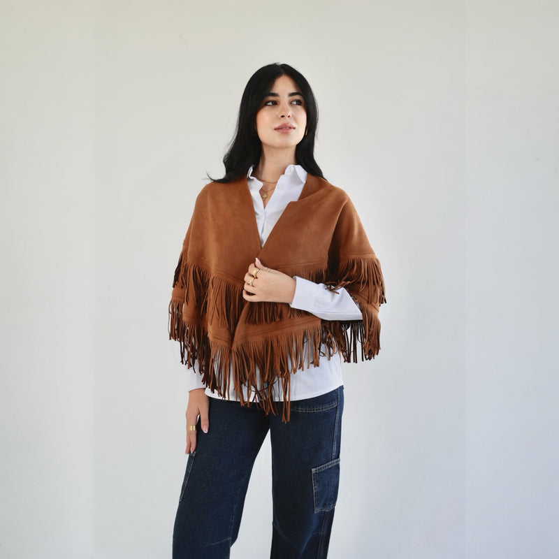 Camel fringes poncho