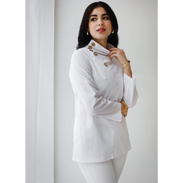 Buttoned neck white blouse