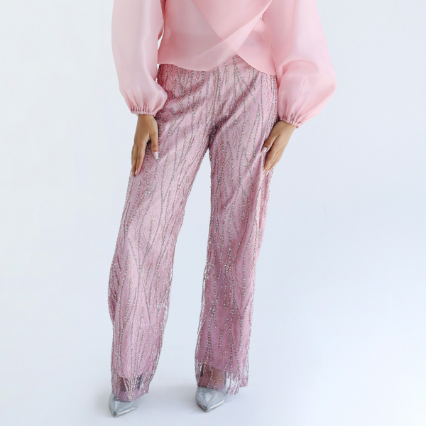 Pink embellished tulle pants