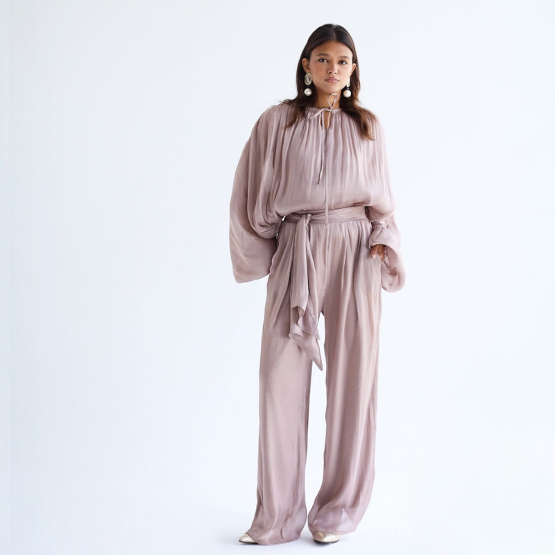 Crinkled satin matching suit